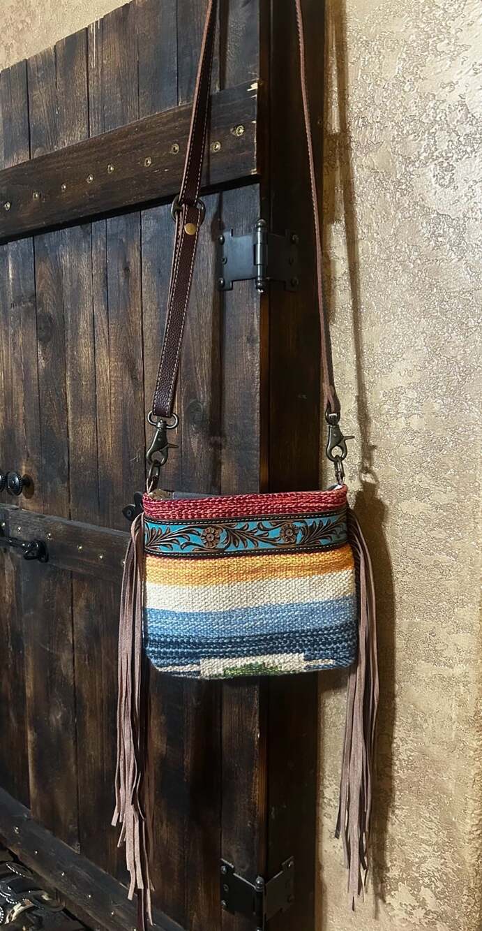 Myra Bag Etched Rainbow Hand Tooled Shoulder Purse S-3077